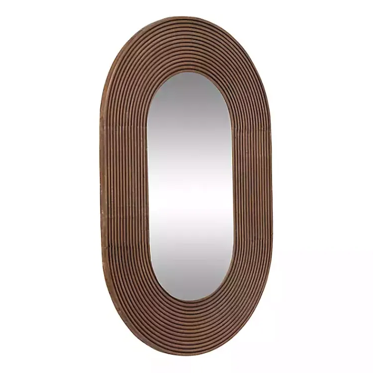 Decorative Mirrors-Kirklands Home Oval Walnut Ribbed Wood Wall Mirror