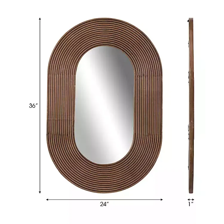 Decorative Mirrors-Kirklands Home Oval Walnut Ribbed Wood Wall Mirror