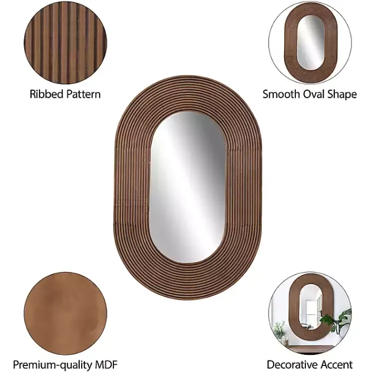 Decorative Mirrors-Kirklands Home Oval Walnut Ribbed Wood Wall Mirror