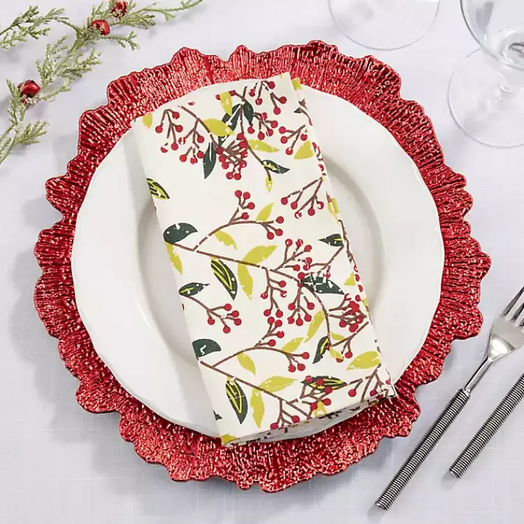 Table Linens-Kirklands Home Red Berry Delight Cotton Napkins, Set of 4