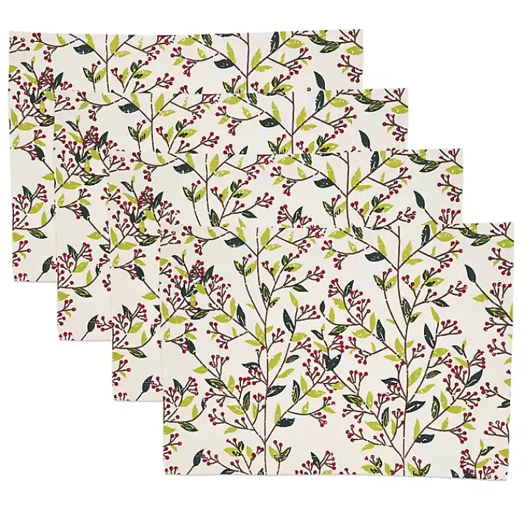 Table Linens-Kirklands Home Red Berry Delight Cotton Placemats, Set of 4