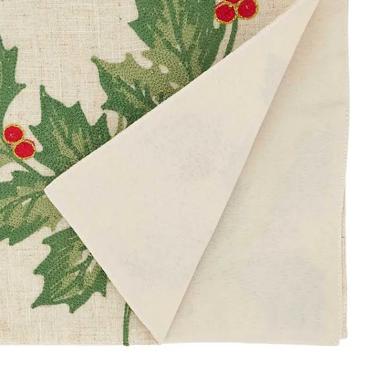 Table Linens-Kirklands Home Evergreen Holly Leaves Cotton Runner