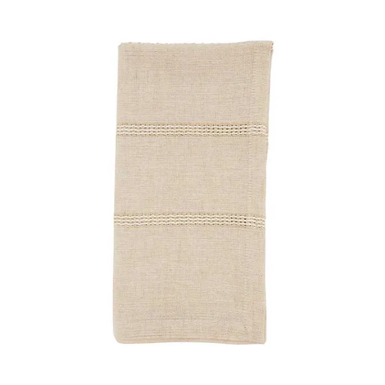 Table Linens-Kirklands Home Natural Leno Striped Napkins, Set of 4 Tan