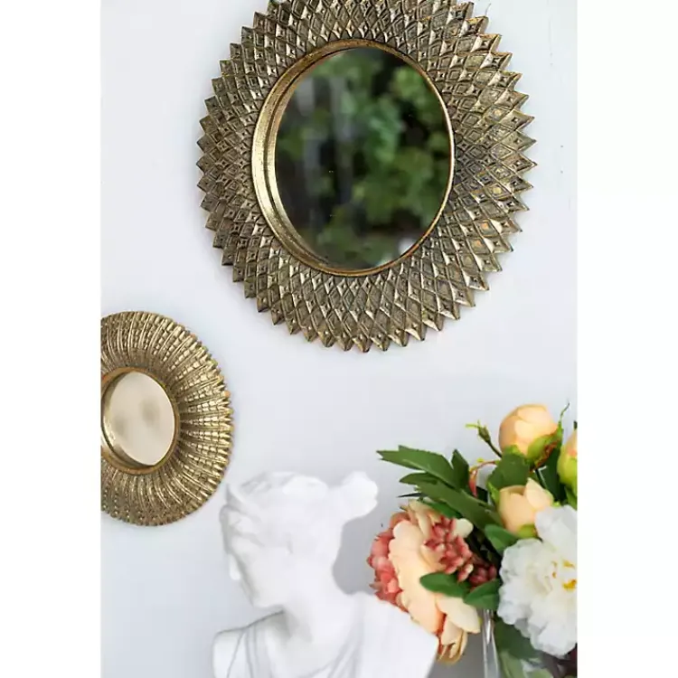 Decorative Mirrors-Kirklands Home Round Gold Textured Diamond Wall Mirror