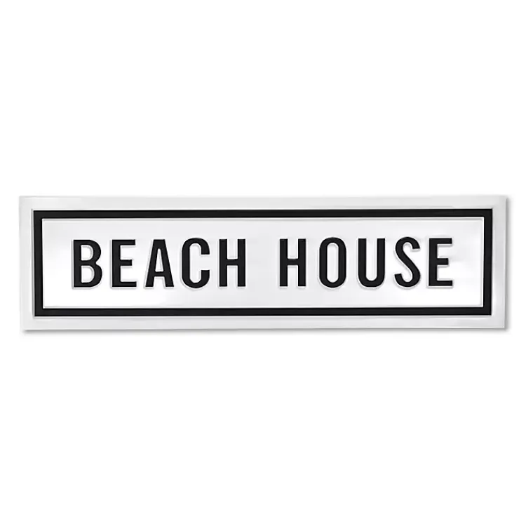 Wall Plaques-Kirklands Home Black and White Metal Beach House Wall Sign
