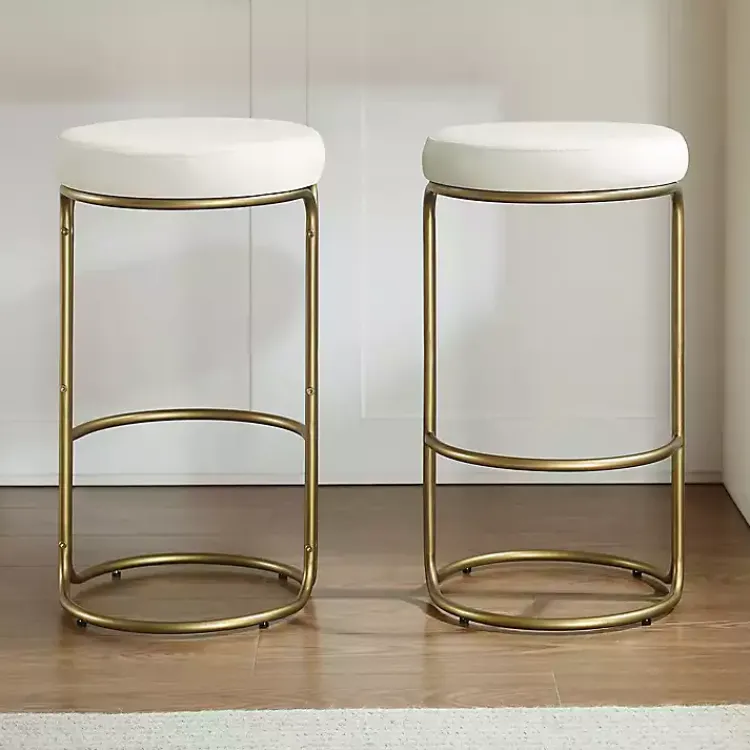 Bar Stools & Counter Height Stools-Kirklands Home and Gold Carson Counter Stools, Set of 2 Ivory