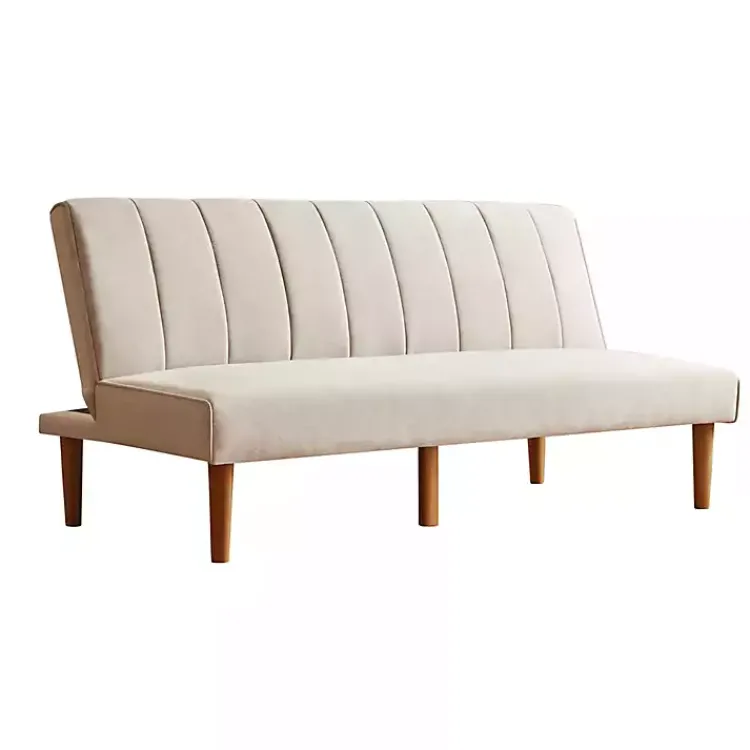 Sofas & Loveseats-Kirklands Home Neutral Woven Channel Convertible Sofa Tan