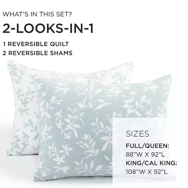 Quilts-Kirklands Home Blue Floral Reversible 3-pc. Full/Queen Quilt Set