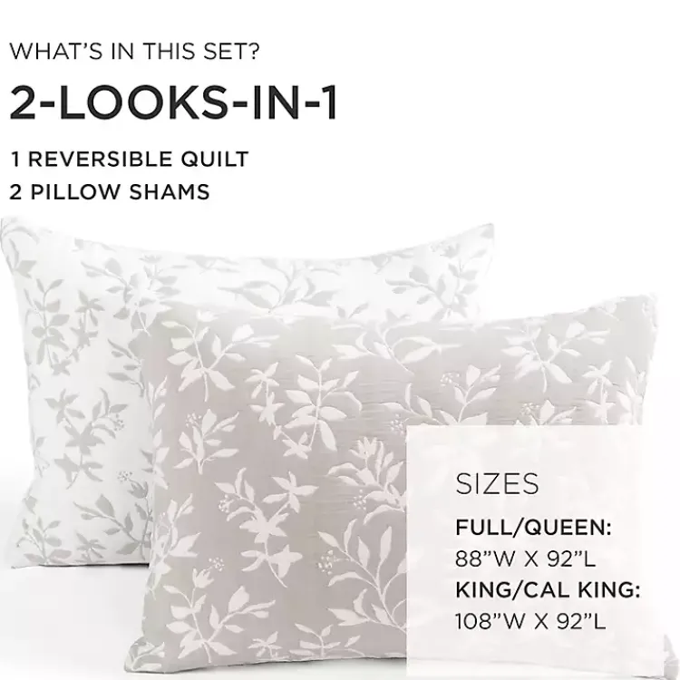 Quilts-Kirklands Home Tan Floral Reversible 3-pc. Full/Queen Quilt Set