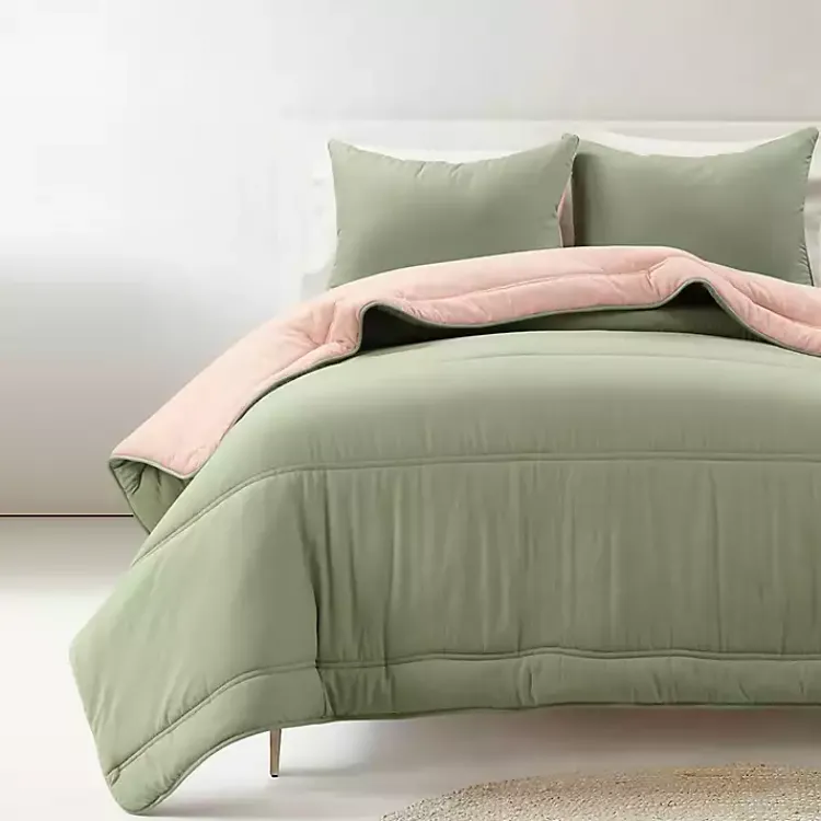 Comforters-Kirklands Home Coral & Sage Reversible 3-pc. Queen Comforter Set