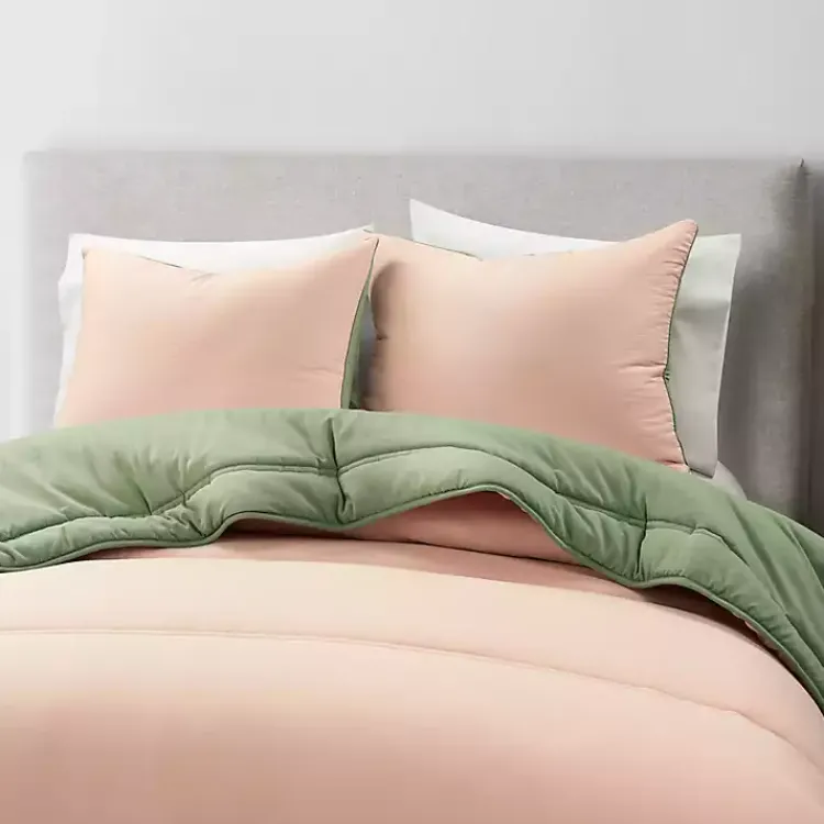 Comforters-Kirklands Home Coral & Sage Reversible 3-pc. Queen Comforter Set
