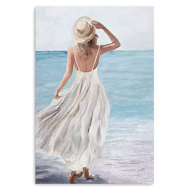 Canvas Art-Kirklands Home Coastal Woman in White Canvas Art Print, 32x48 in.