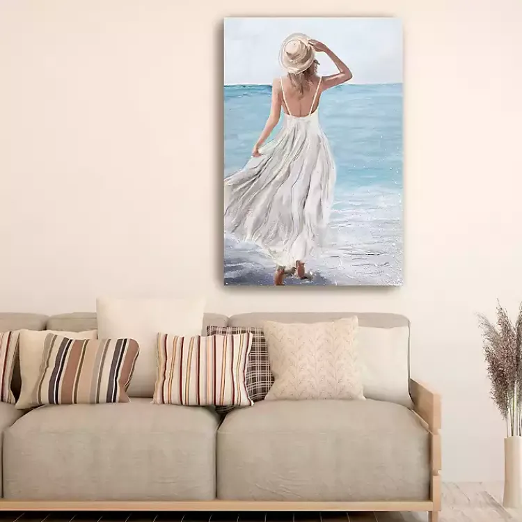 Canvas Art-Kirklands Home Coastal Woman in White Canvas Art Print, 32x48 in.