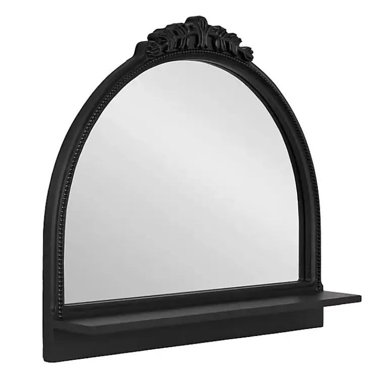 Decorative Mirrors-Kirklands Home Black Ornate Arch Wall Mirror with Shelf