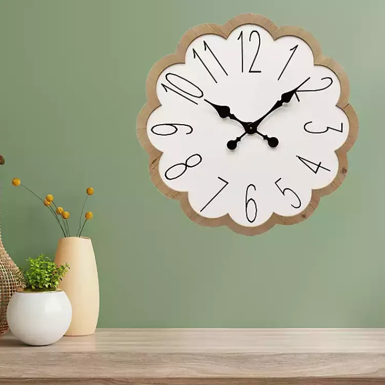 Clocks-Kirklands Home White Scalloped Wood Wall Clock