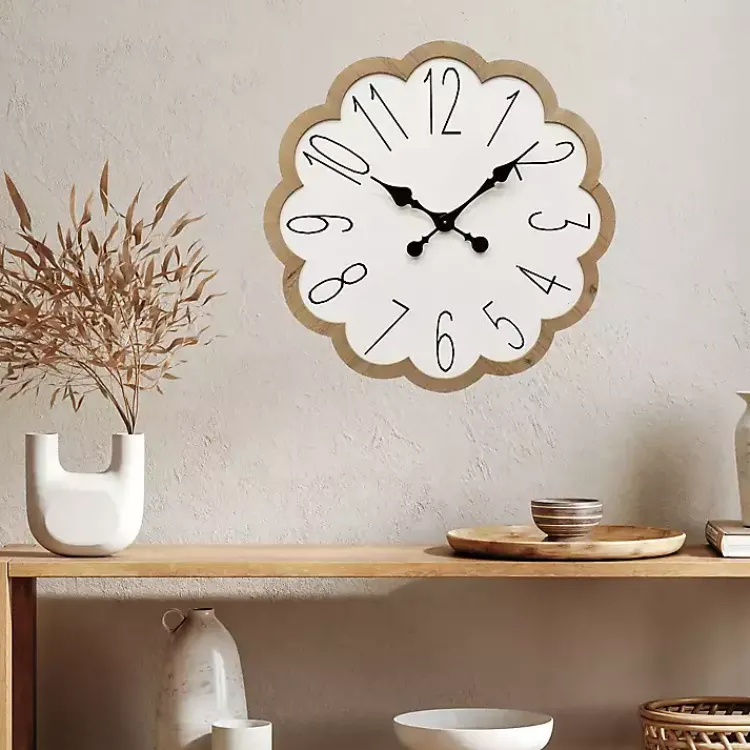 Clocks-Kirklands Home White Scalloped Wood Wall Clock