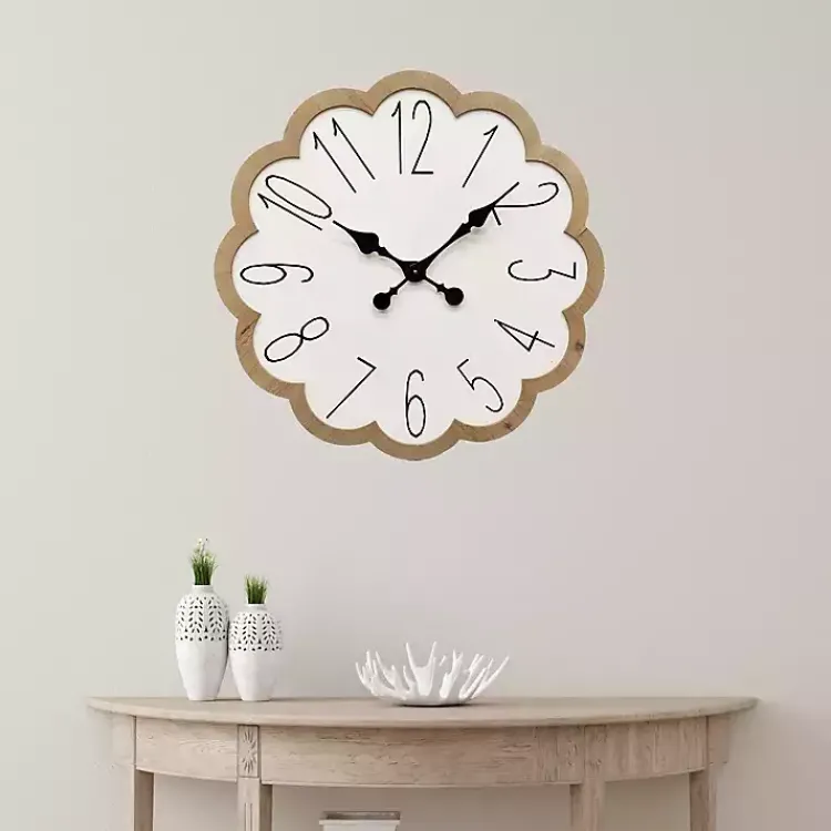 Clocks-Kirklands Home White Scalloped Wood Wall Clock
