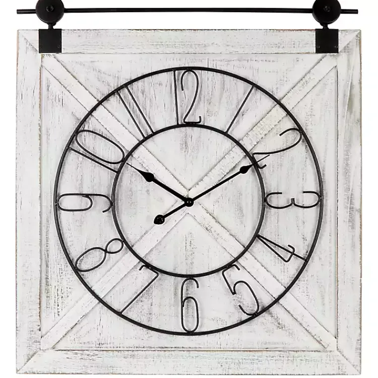 Clocks-Kirklands Home White Wood Barndoor Wall Clock