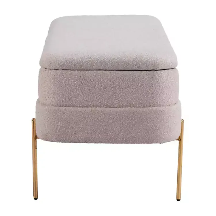 Benches & Ottomans-Kirklands Home Oatmeal Shearling Upholstered Storage Bench Tan
