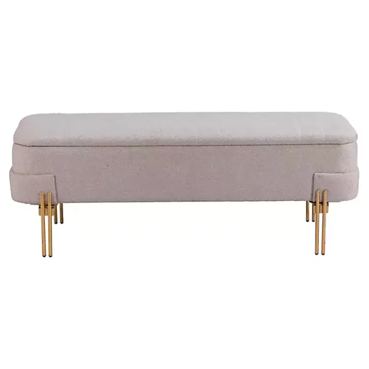 Benches & Ottomans-Kirklands Home Oatmeal Shearling Upholstered Storage Bench Tan