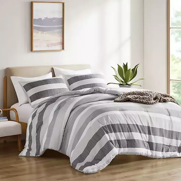 Comforters-Kirklands Home Blake Gray Stripe 3-pc. Full/Queen Comforter Set