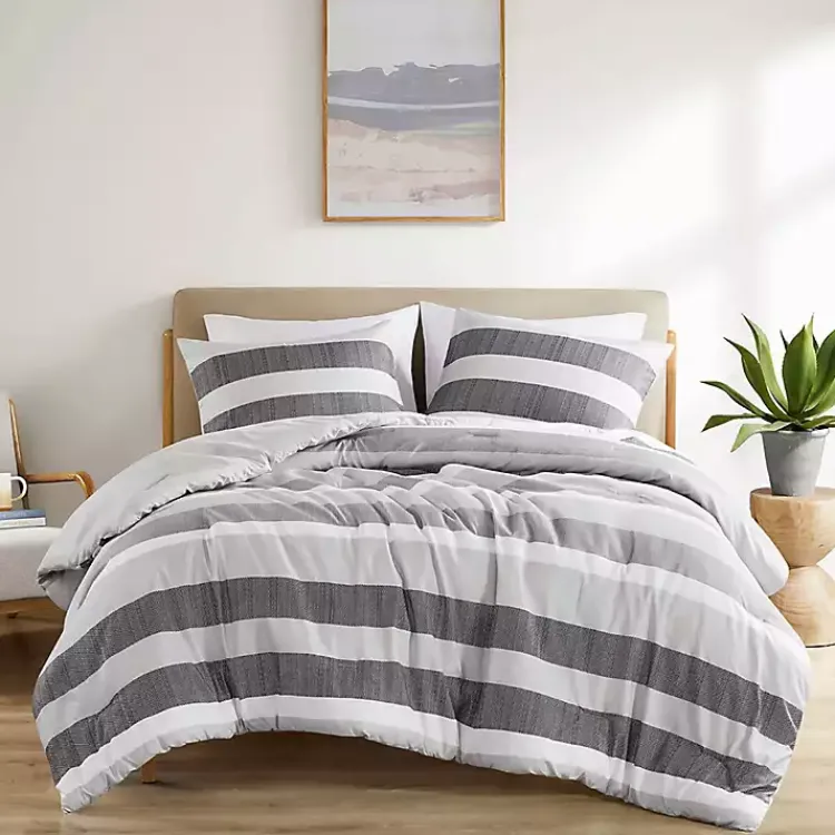 Comforters-Kirklands Home Blake Gray Stripe 3-pc. Full/Queen Comforter Set