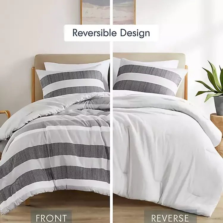 Comforters-Kirklands Home Blake Gray Stripe 3-pc. Full/Queen Comforter Set