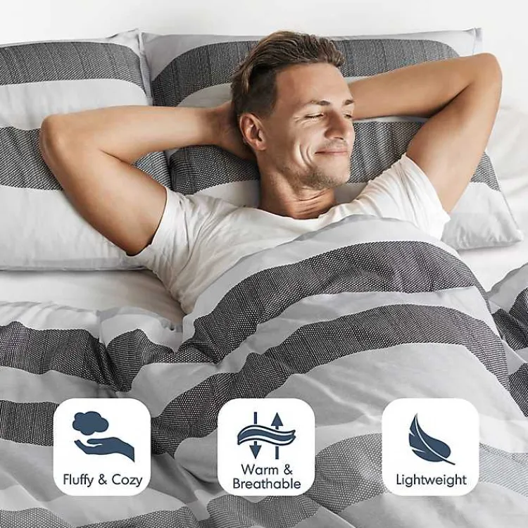 Comforters-Kirklands Home Blake Gray Stripe 3-pc. Full/Queen Comforter Set