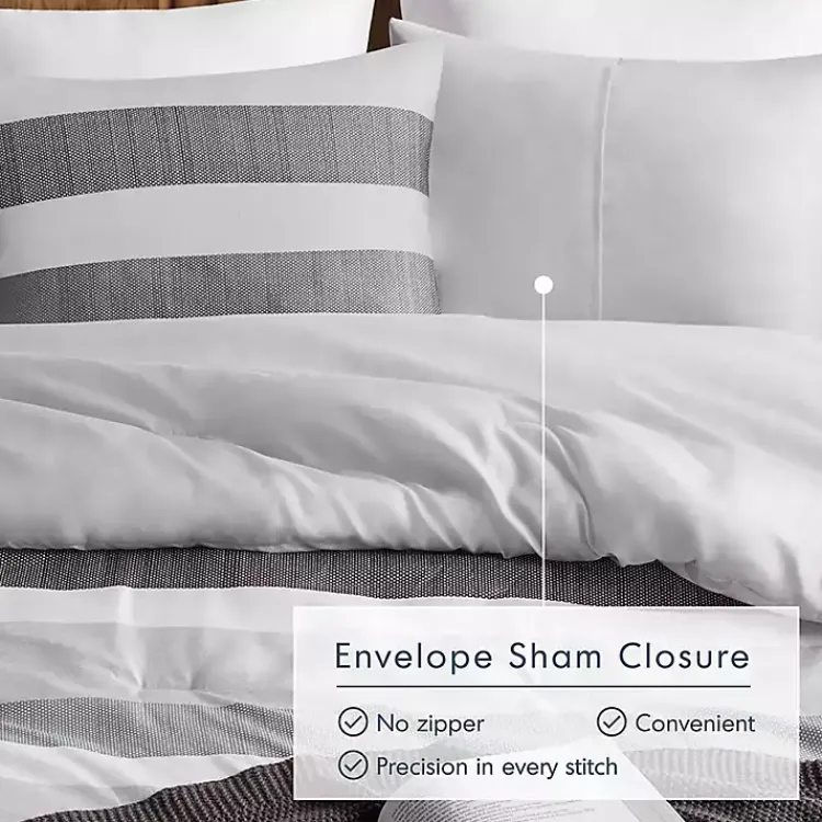 Comforters-Kirklands Home Blake Gray Stripe 3-pc. Full/Queen Comforter Set