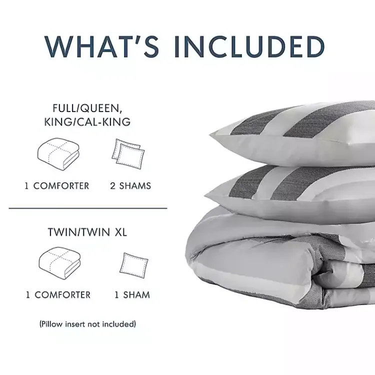 Comforters-Kirklands Home Blake Gray Stripe 3-pc. Full/Queen Comforter Set