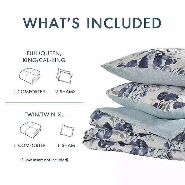 Comforters-Kirklands Home Blue Botanical 3-pc. Full/Queen Comforter Set