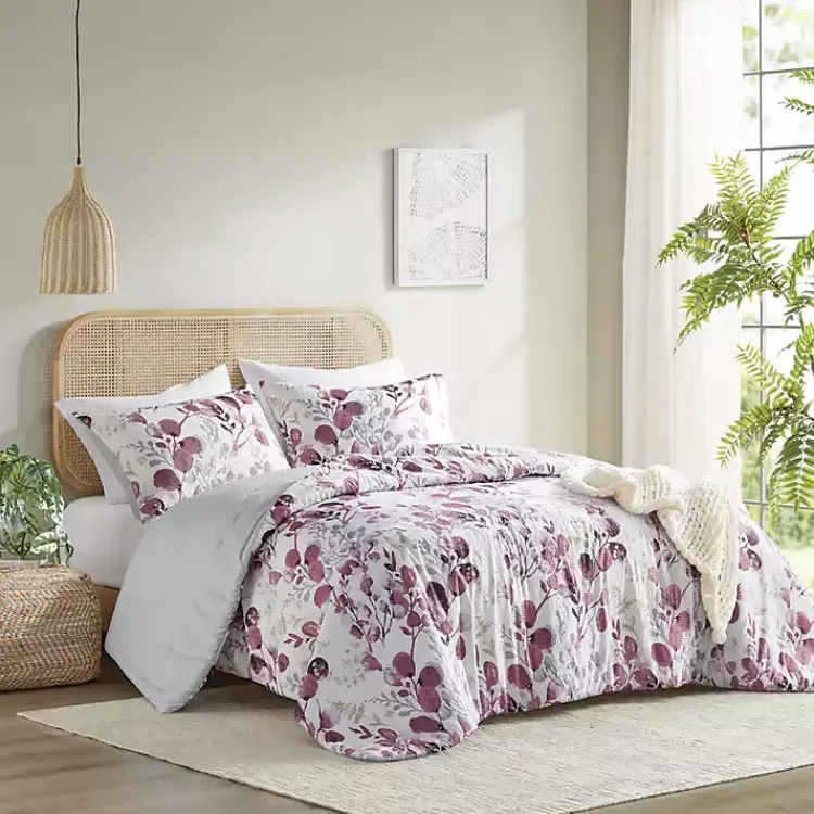 Comforters-Kirklands Home Purple Botanical 3-pc. King Comforter Set