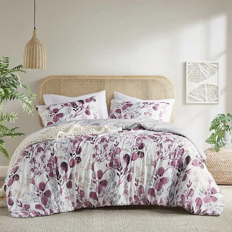 Comforters-Kirklands Home Purple Botanical 3-pc. King Comforter Set