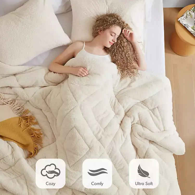 Comforters-Kirklands Home Cream Quilted Teddy 2-pc. Twin Comforter Set Ivory