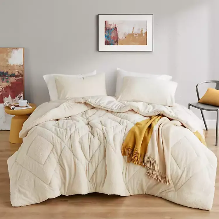 Comforters-Kirklands Home Cream Quilted Teddy 3-pc. Full/Queen Comforter Set Ivory