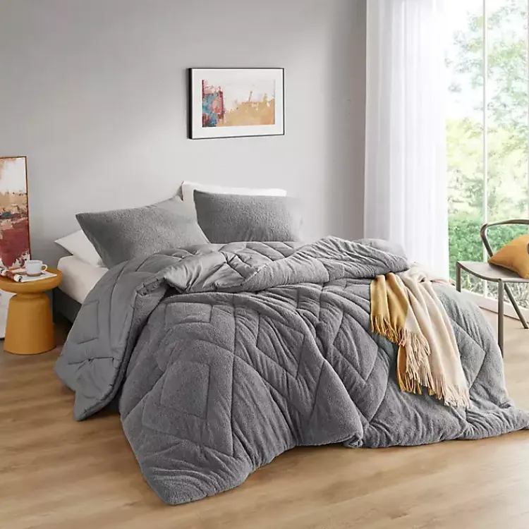 Comforters-Kirklands Home Quilted Teddy 3-pc. King Comforter Set Gray