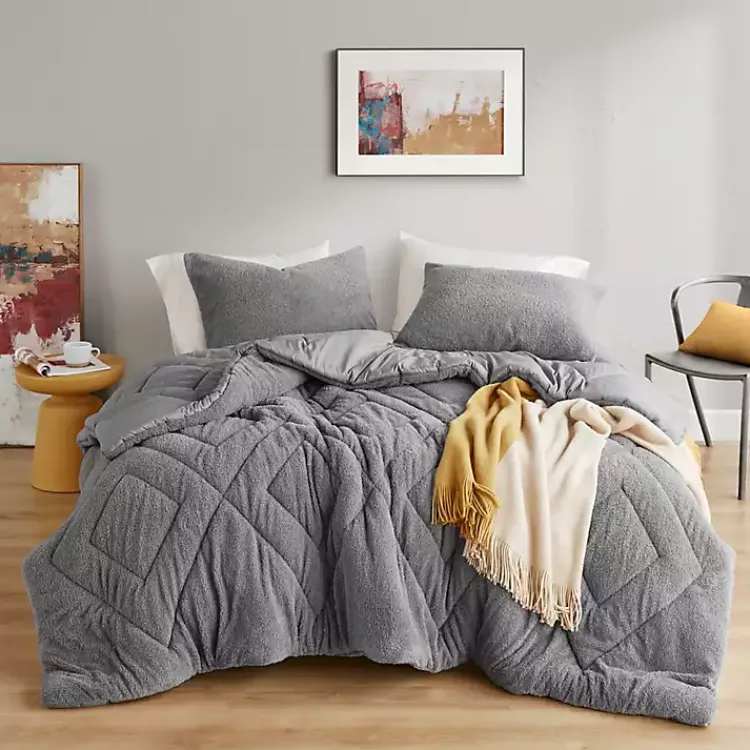 Comforters-Kirklands Home Quilted Teddy 3-pc. King Comforter Set Gray