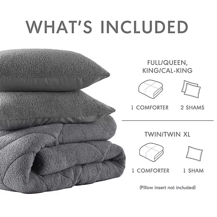 Comforters-Kirklands Home Quilted Teddy 3-pc. King Comforter Set Gray