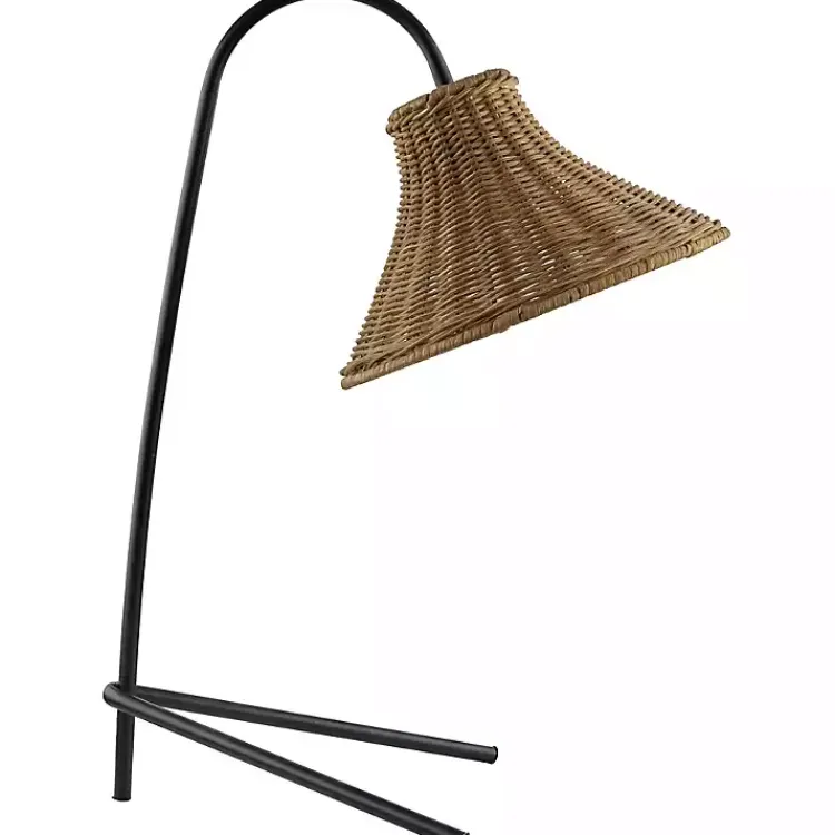 Table Lamps-Kirklands Home Black Metal Jeri Table Lamp with Rat Shade Tan