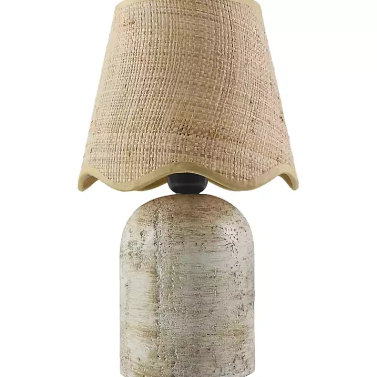 Table Lamps-Kirklands Home Neutral Faux Stone Table Lamp with Scalloped Shade Tan