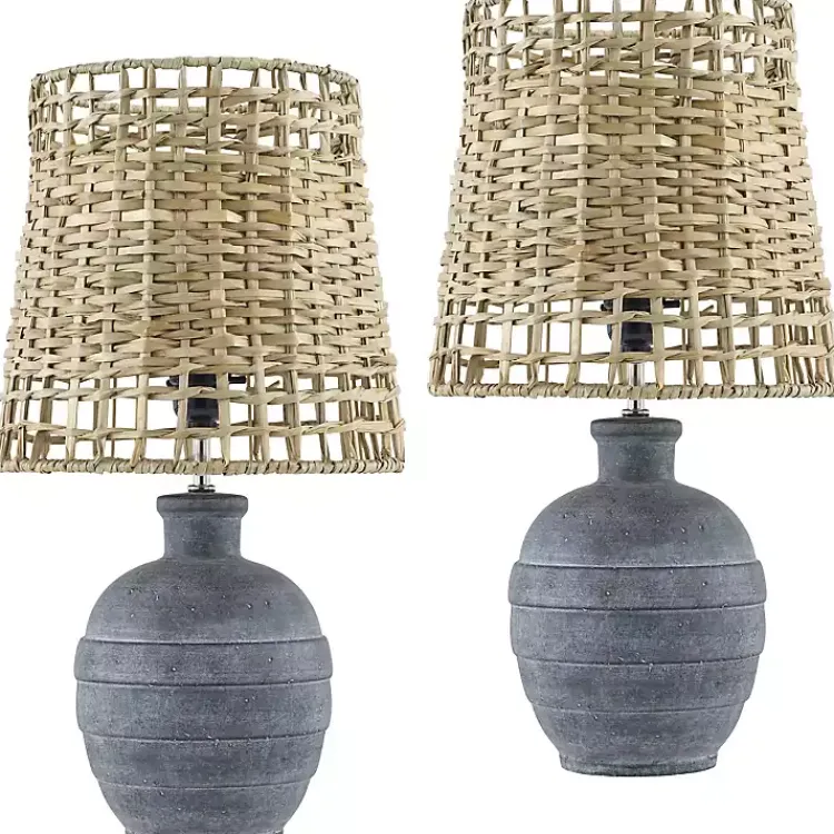 Table Lamps-Kirklands Home Navy Ceramic 2-pc. Lamps with Seagrass Shades Blue