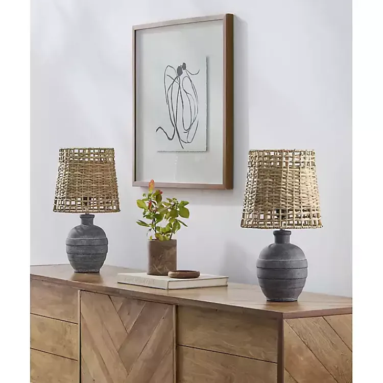 Table Lamps-Kirklands Home Navy Ceramic 2-pc. Lamps with Seagrass Shades Blue