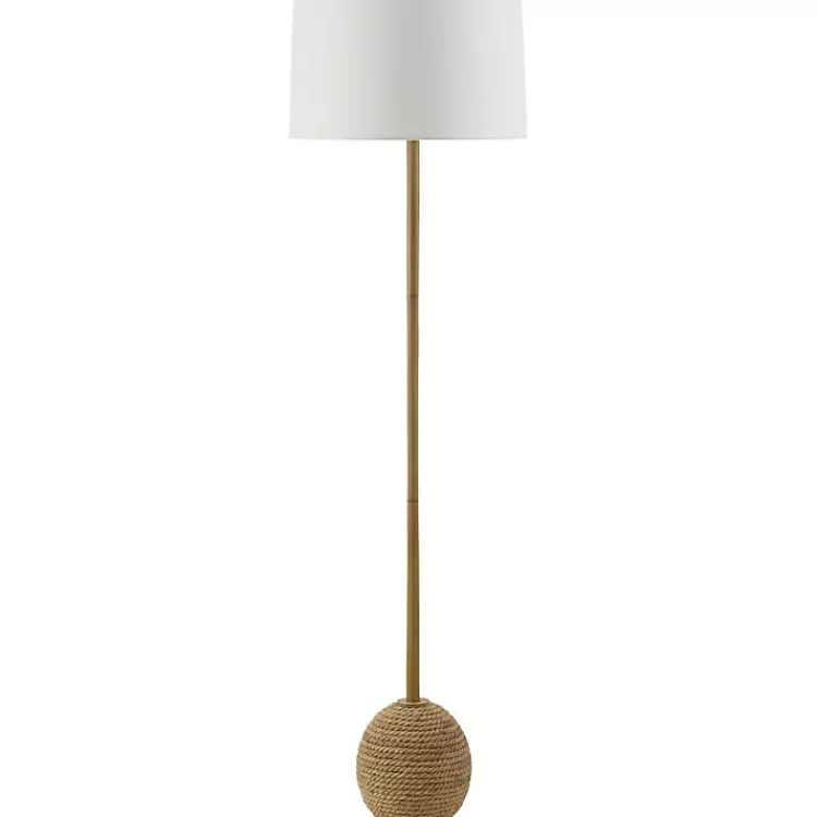 Floor Lamps-Kirklands Home Brown Woven Marni Floor Lamp White