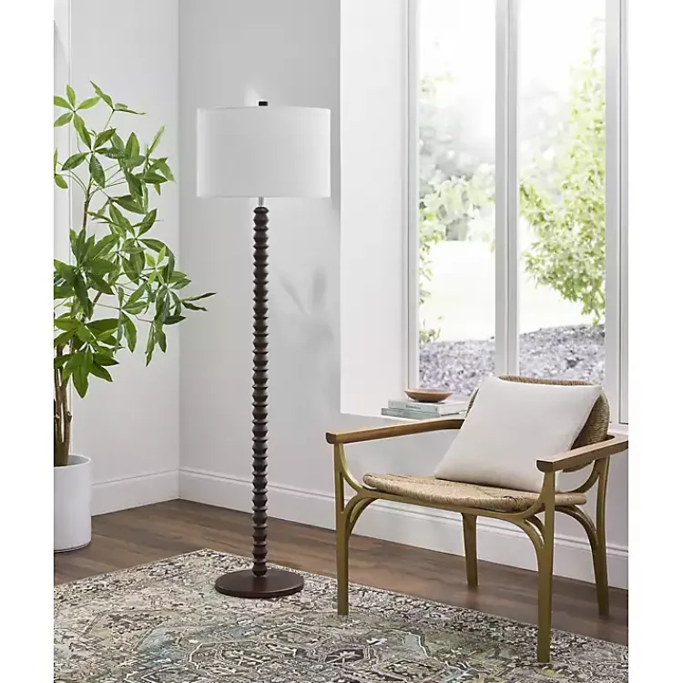 Floor Lamps-Kirklands Home Wood Spindle Paduak Floor Lamp Brown
