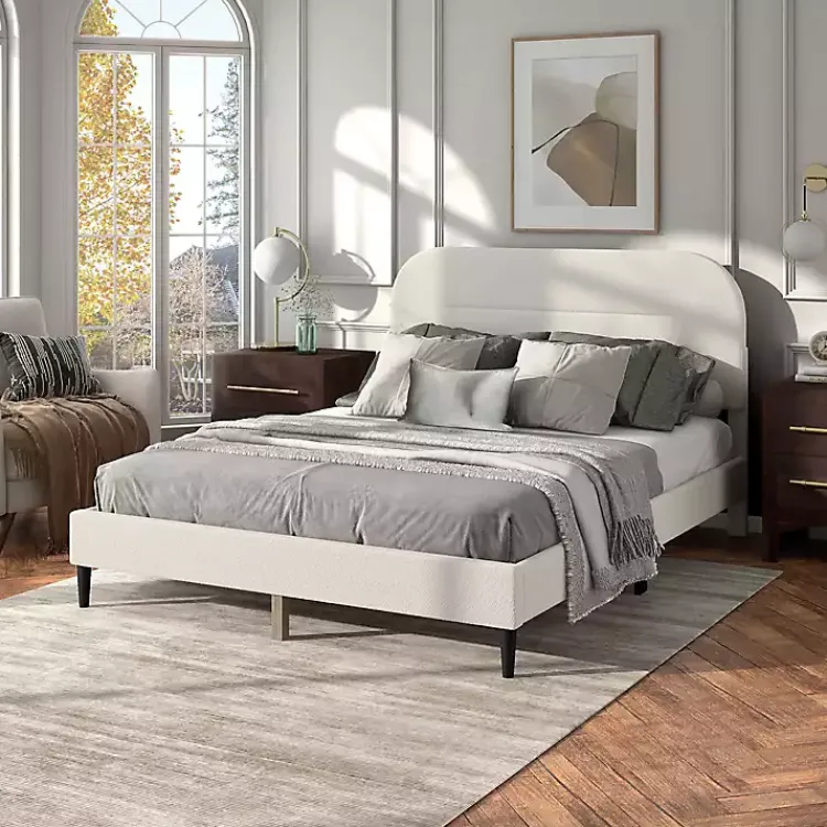 Beds & Headboards-Kirklands Home Boucle Upholstered Sara Queen Bed White