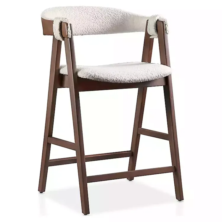 Bar Stools & Counter Height Stools-Kirklands Home Boucle Wood Penny Counter Stools, Set of 2 White