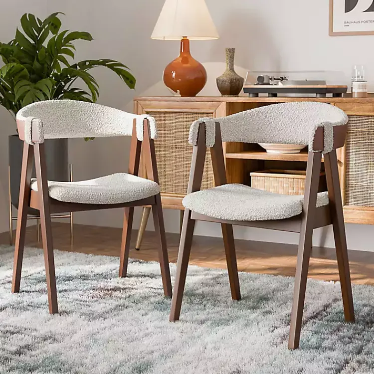 Dining Chairs-Kirklands Home Boucle Wood Penny Dining Chairs, Set of 2 White