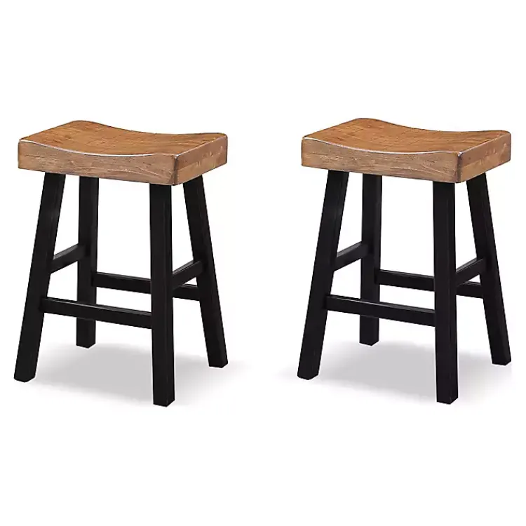 Bar Stools & Counter Height Stools-Kirklands Home Oak Wood Backless Cooper Counter Stools, Set of 2 Brown