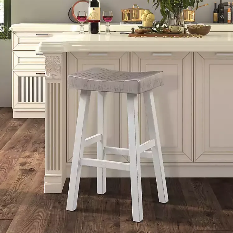 Bar Stools & Counter Height Stools-Kirklands Home & White Backless Cooper Bar Stools, Set of 2 Gray