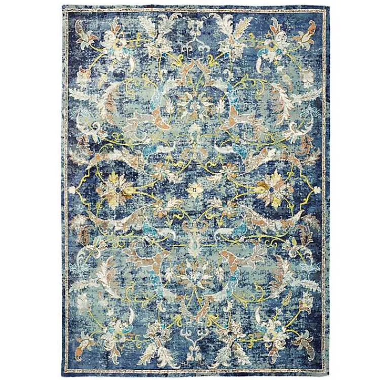 Area Rugs-Kirklands Home Navy Faded Floral Area Rug, 5x8